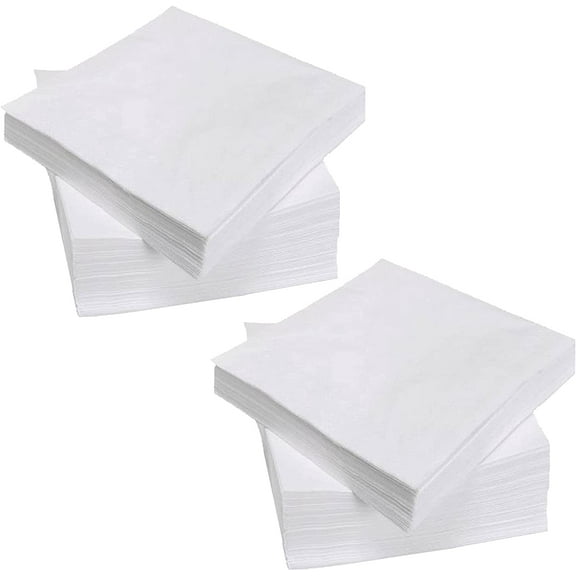 200 Count Napkins 2 Ply Plain White Beverage Napkins Disposable Four Fold Cocktails Paper Napkins 4.9" X 4.9" folded for Party and Every Day Use