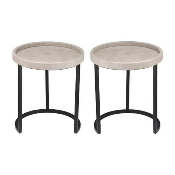 Home Square Faux Shagreen and Metal Side Table in Ivory & Black - Set of 2