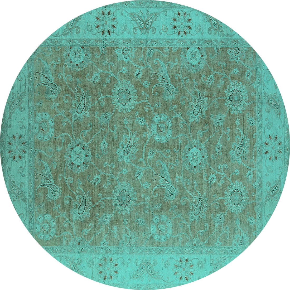 Ahgly Company Indoor Round Oriental Turquoise Blue Traditional Area ...