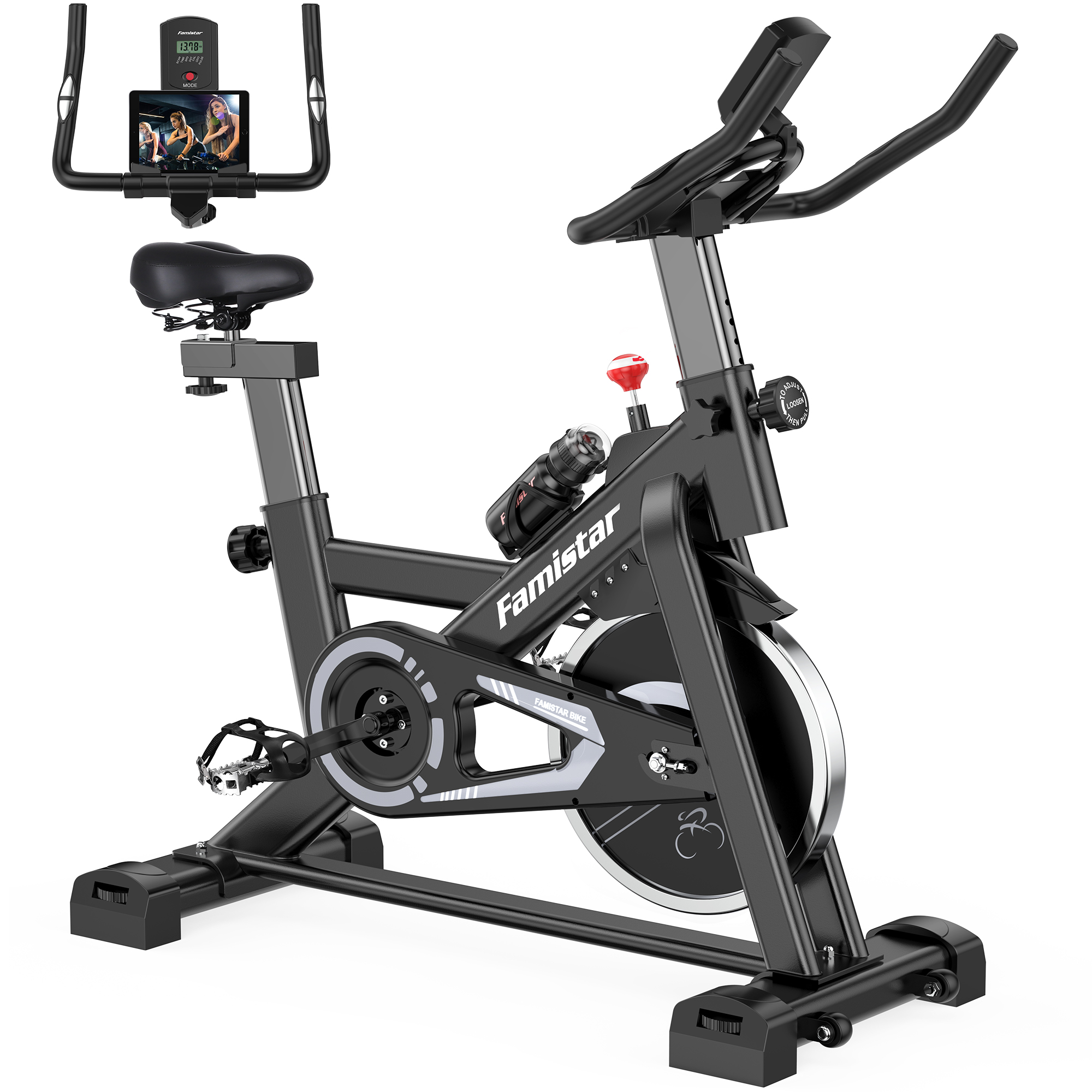 Famistar Exercise Bike, Stationary Indoor Cycling Bike for Home Gym, Fitness Exercise Bike with LCD Display Monitors, Bottle Holder, Adjustable Seat Stationary Bike Exercise Equipment - image 1 of 14
