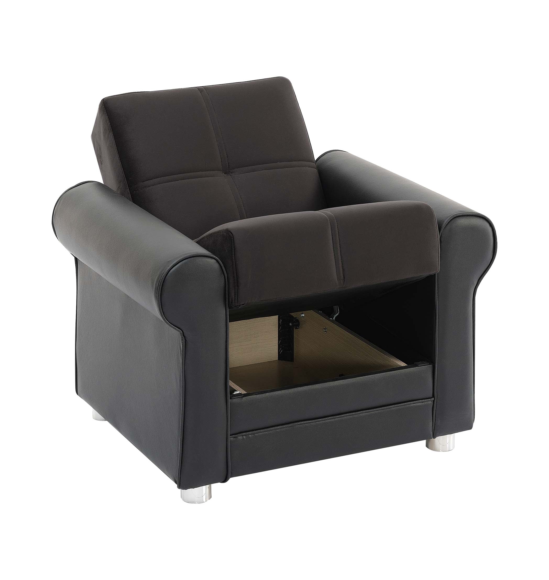 Ottomanson Convertible Accent Armchair with Hidden Storage, Firm Comfort Seating, Black