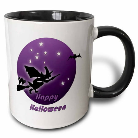 3dRose Happy Halloween Witch, Two Tone Black Mug, 11oz