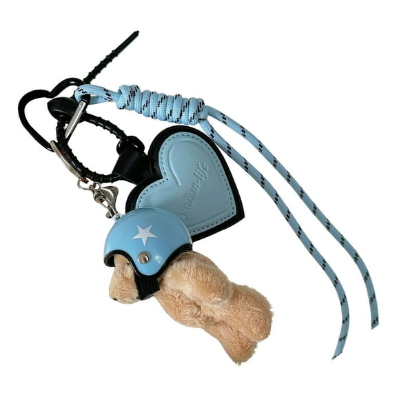 URTERYSER Lovely Helmet Bear Keychain Heart Keying Woven Rope Hanging Pendant Car Key Chain PU Keyholders Bag Charm Decorations Blue