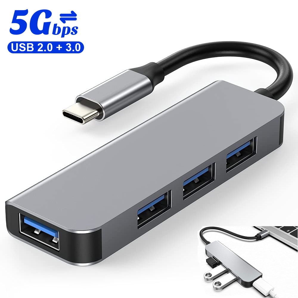 USB C Hub 4 Ports USB Type C to USB 3.0 Hub Adapter Compatible with MacBook Pro iMac Samsung Galaxy Note 10 S10 S9 LG Google Chromebook Pixelbook Dell XPS Oculus Rift and More Gray