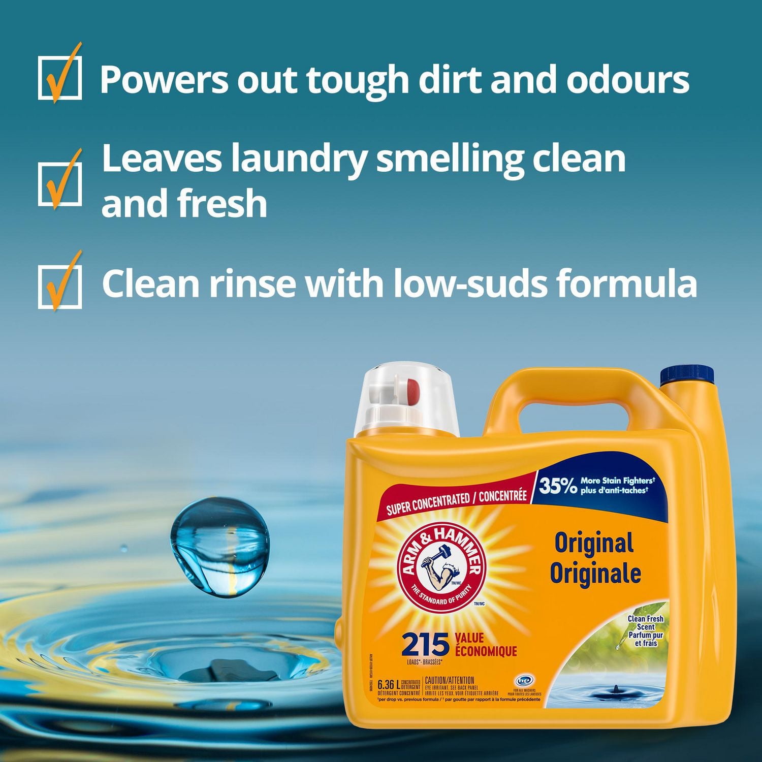 Arm & Hammer Clean Fresh Scent Liquid Laundry Detergent, 215 Loads, 6.36-L