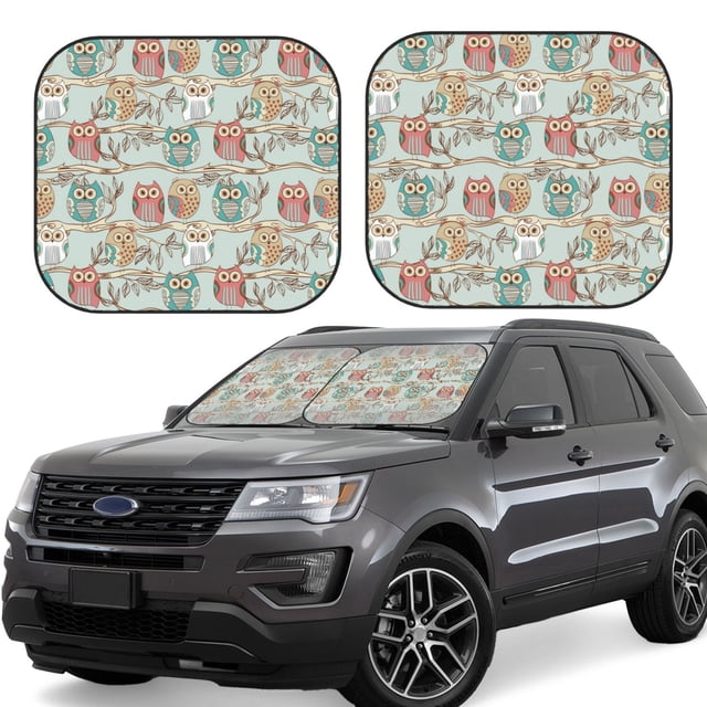 Saiise Cute Owl for Foldable Car Sun Shades (2-Pack) Offer Sun Protection with an Easy-fold Design for Convenient Windshield Shading-Medium