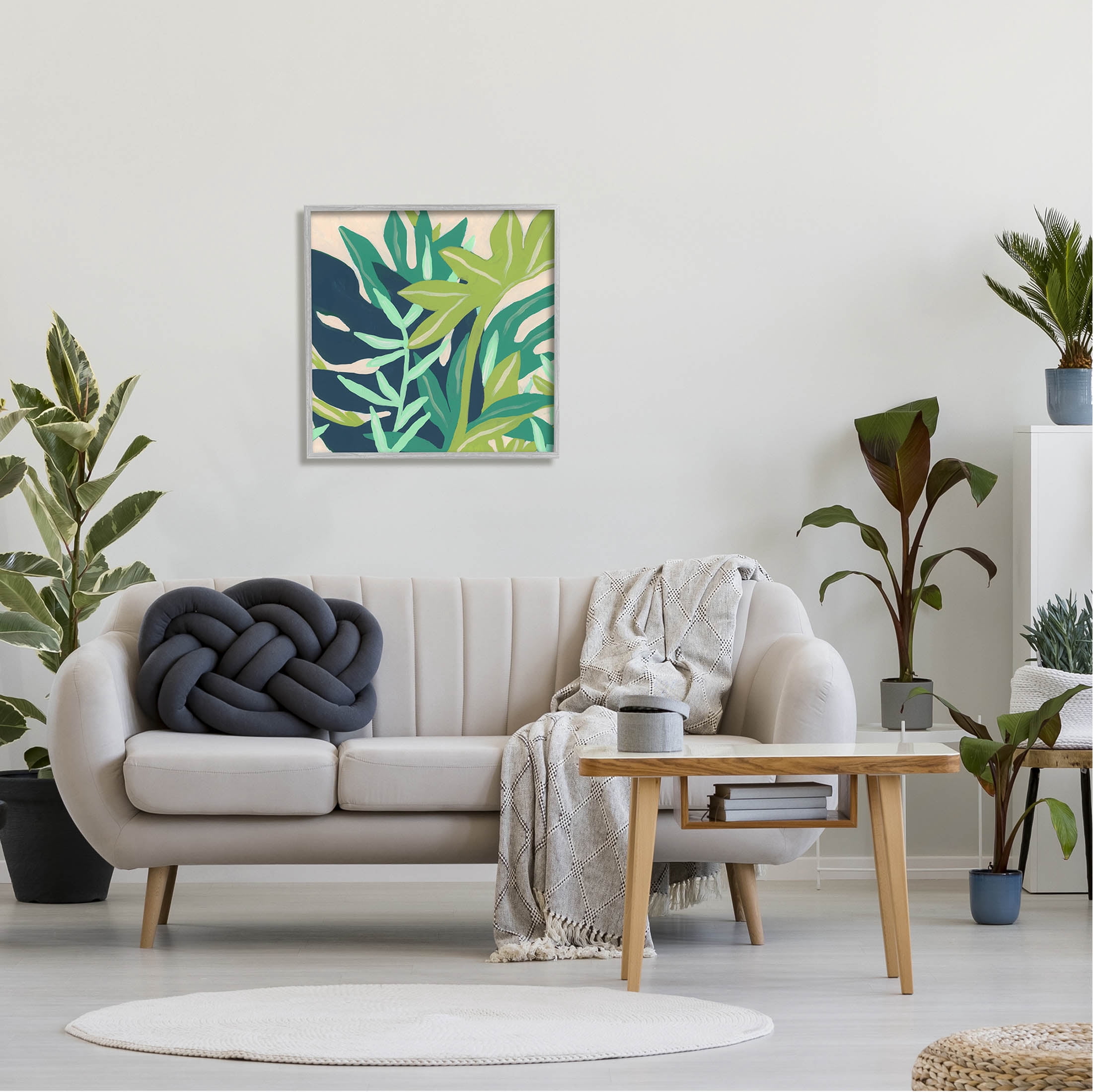 Stupell Industries Modern Botanical Plant Leaves Painting Gray Framed Art Print Wall Art, Design by June Erica Vess