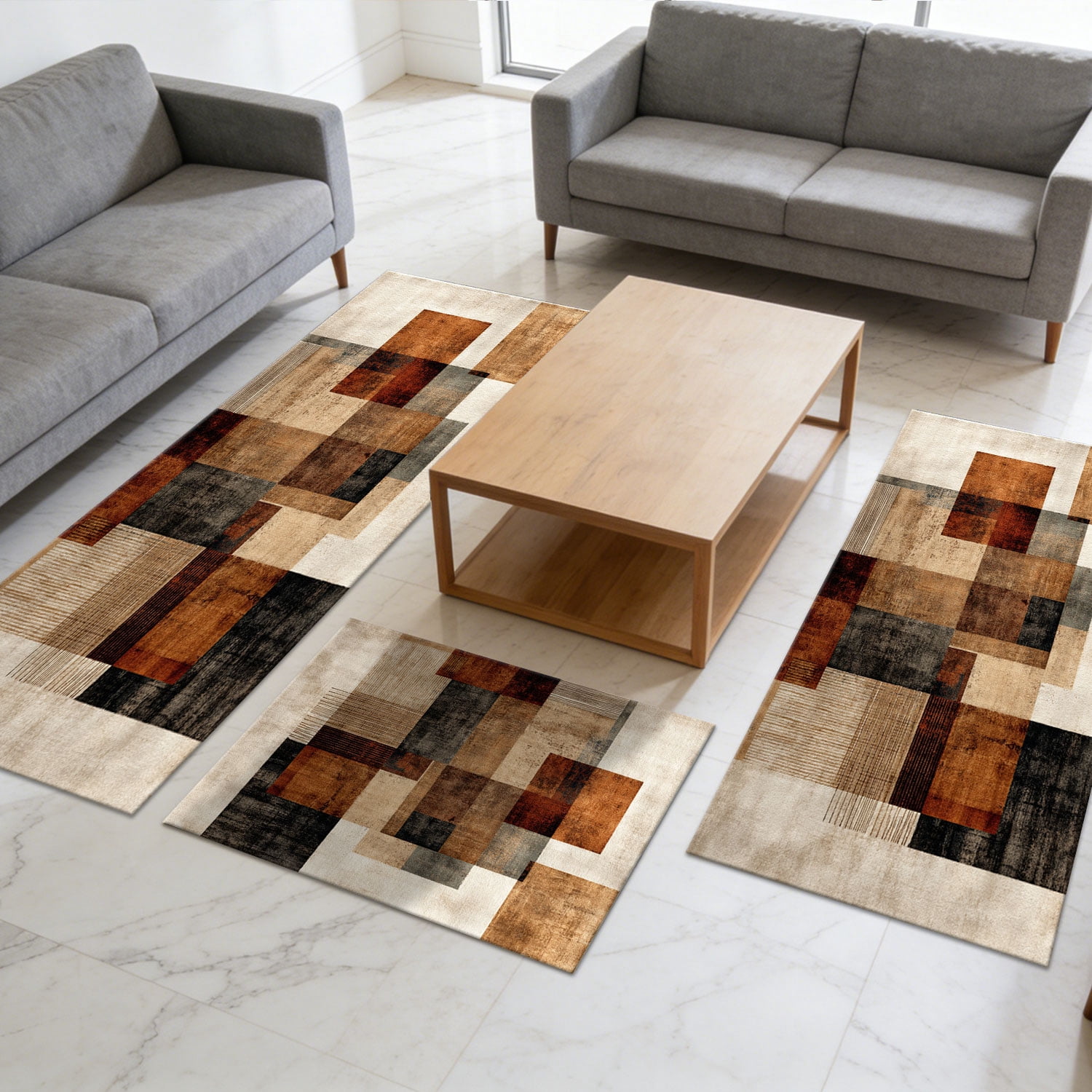 3 Piece Kitchen Rug Set, Non-Slip And Washable, Abstract Pattern Kitchen Hallway Rug, Soft And Comfortable, Suitable For Sinks, Floors, Entrances, Hallways and Bathrooms