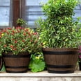 thumbnail image 2 of Rustic Barrel-Style Round Planter, Wood-Inspired Finish Resin Planter with Built-In Drainage System, for Outdoor Patio And Garden Spaces, 2 of 8