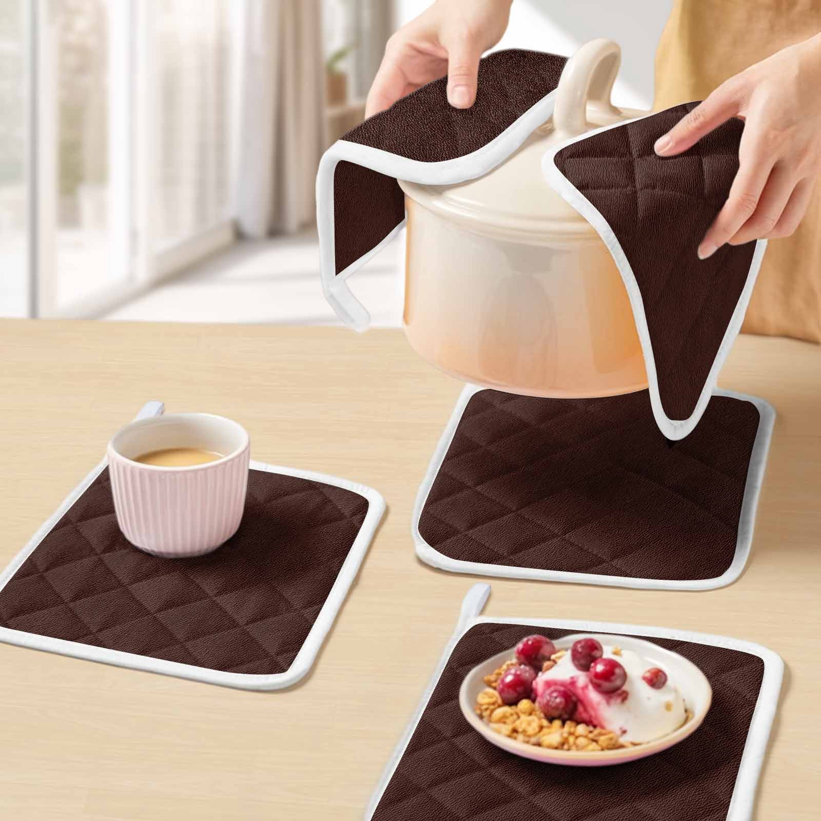 Solid Brown Pot Holders for Kitchen Heatproof Potholder, 5 Pack Vintage Minimalism Abstract Denim Pattern Hot Pads Multipurpose Oven Pads Cloth Potholders Trivet for Cooking Baking
