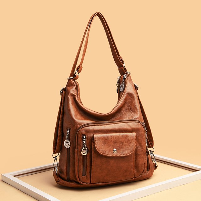 Bolso de hombro vintage Bolso de mano de cuero PU para mujer multifunción para el trabajo (marrón)
