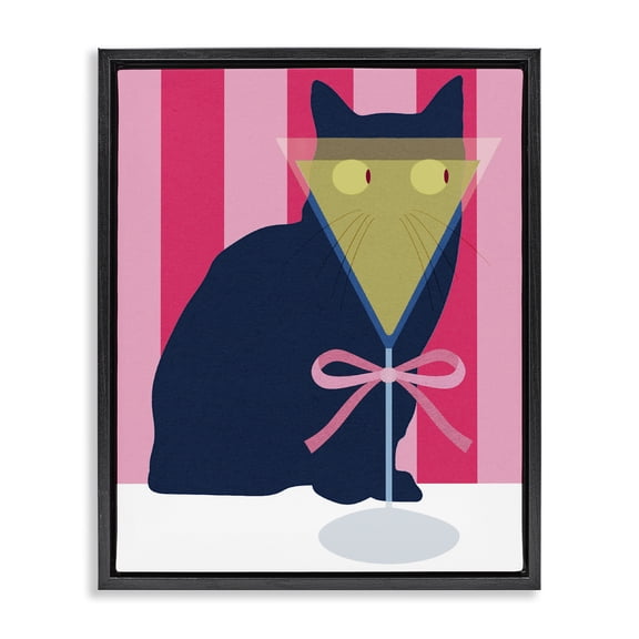 Stupell Industries Eclectic Playful Striped Cat with Martini Black Floating Frame Canvas Art, 17 x 21, by Lil' Rue