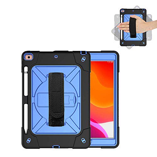 Mignova for iPad 10.2 Case,(7th/8th/9th Gen) with Pencil Holder,Rotatable Stand Adjustable Shoulder Strap Full-Body Shockproof Rugged Cover for iPad 10.2 inch 2019/2020/2021 Released(Black/Blue)