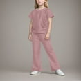 thumbnail image 6 of Povozer Girl Summer Outfits Solid Knit Short Sleeve T Shirt Flare Pants Set(Pink,5-6Y), 6 of 6