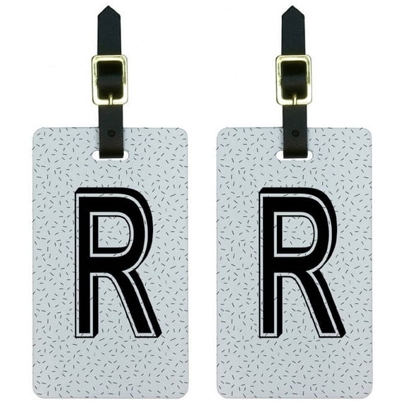 Letter R Initial Sprinkles Black White Luggage Tags Suitcase ID, Set of 2