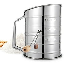 BADIANO 3 Cup Stainless Steel Rotary Hand Crank Flour Sifter with 2 Wire Agitator for Baking,Silver