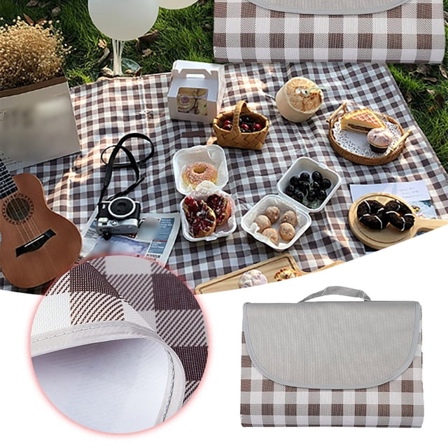 BKER Large 600D Cloth Picnic Blanket Outdoor Mat For Camping Beach And Festivals Foldable Sand Ground Cover With Checkered Pattern