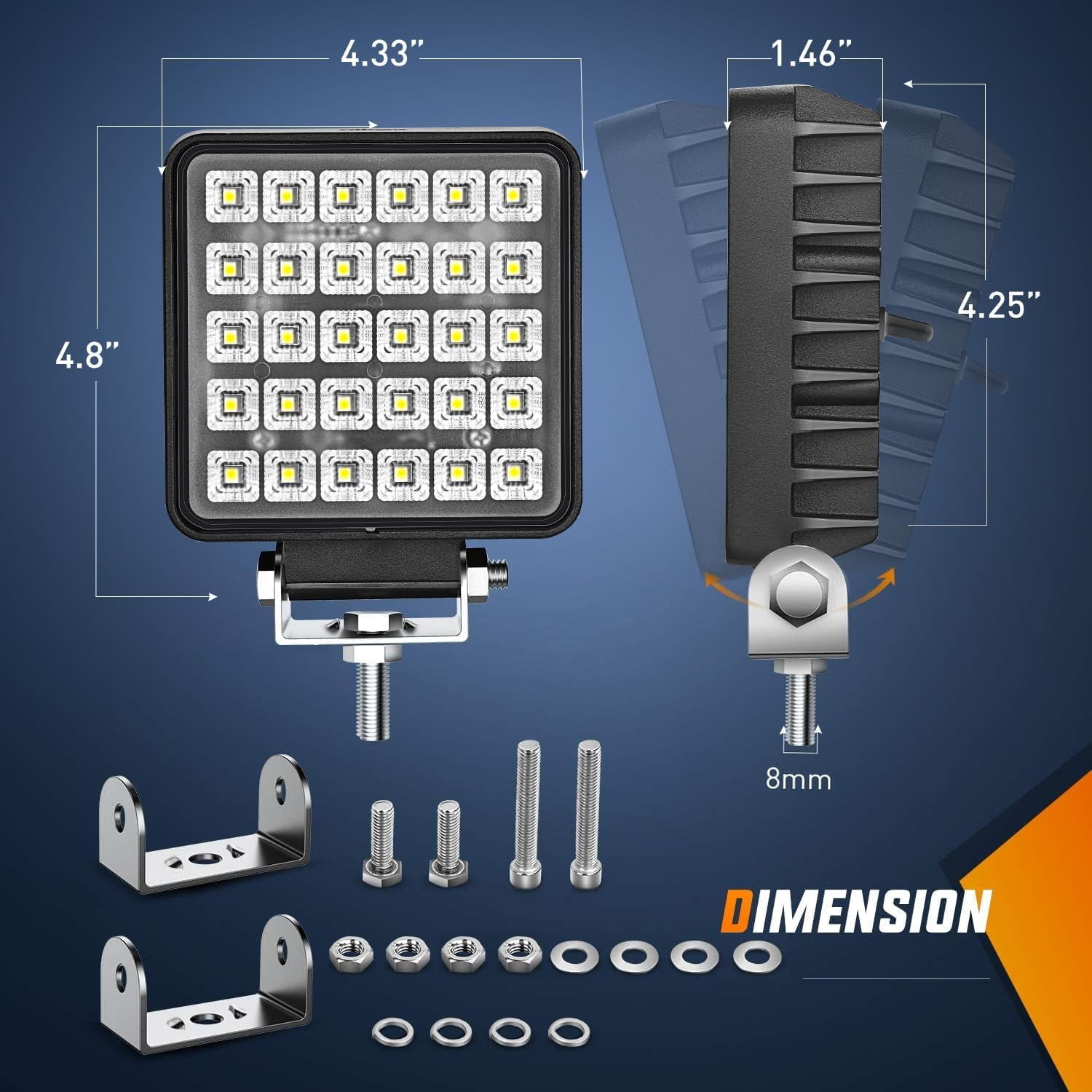 Nilight 2 Pack 4.3 Inch Waterproof LED Flood Beam Light Bar for ATV UTV Truck SUV Boat Offroad