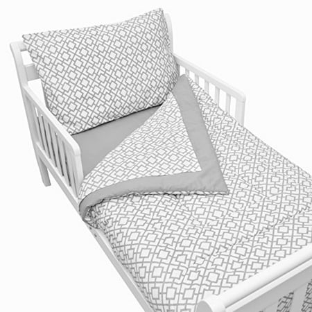 TL Care 100% Cotton Percale Toddler Bed Set, Gray Lattice, for Boys and Girls