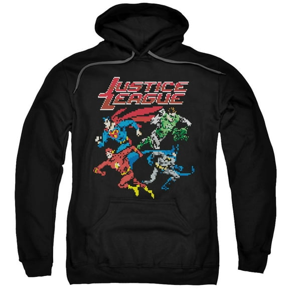 JLA Justice League Pixel League Adult Pullover Hoodie Sweatshirt Black