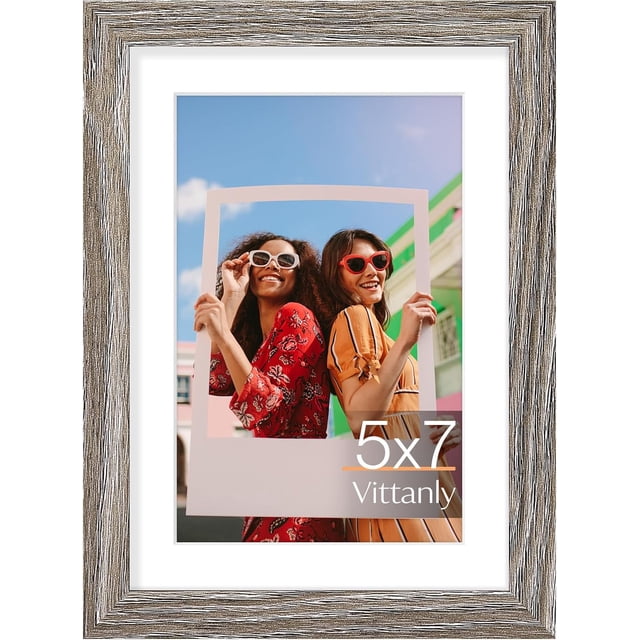 Vittanly 5x7 Picture Frame, Display Pictures 4x6 with Mat or 5x7 without Mat, Premium Material with Shatter Resistant Plexiglass, Photo Frame for Wall or Table Top Display, Rustic Grey, 1 Pack