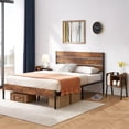 thumbnail image 2 of VECELO 3-Piece Bedroom Set with 2 Nightstands, Queen Size Metal Bed Frame with Wooden Headboard, Brown, 2 of 7