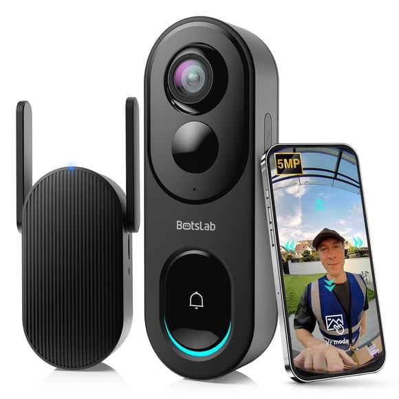 Cámara de timbre BOTSLAB inalámbrica de 5 MP con vista de 180° de Homebase
