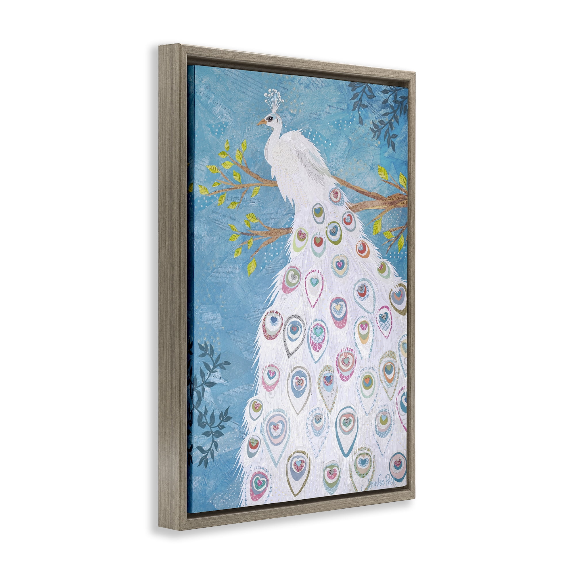 Stupell Industries White Patterned Peacock Animals & Insects Painting Brown Floater Framed Canvas Art Print Wall Art, 21 x 31