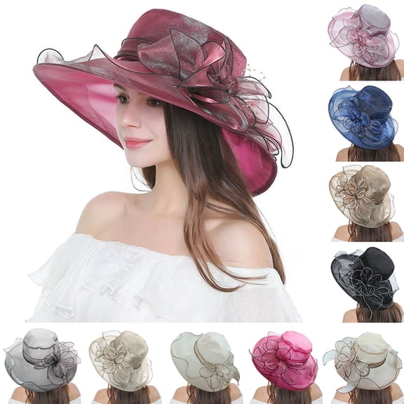 FCLoft Sun Hats For Women, Vintage Floral Mesh Sun Hat, Organza Veil Feather Fascinator Church Derby Tea Party UV Protection Beach Cap