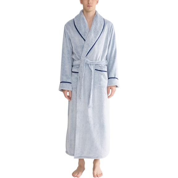 SWSMCLT Men's Long Sleeve Fleece Bath Robe Sleepwear Long Warm Comfy Soft Thick Winter Wrap Medium Sleeping Navy Small-Medium