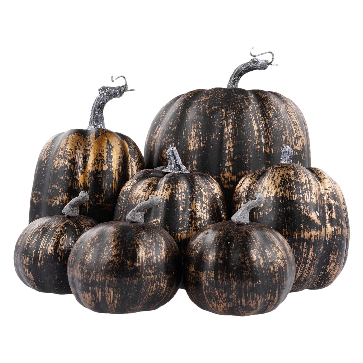 Artificial Pumpkins 7 Pcs Assorted Artificial Gold Black Pumpkins