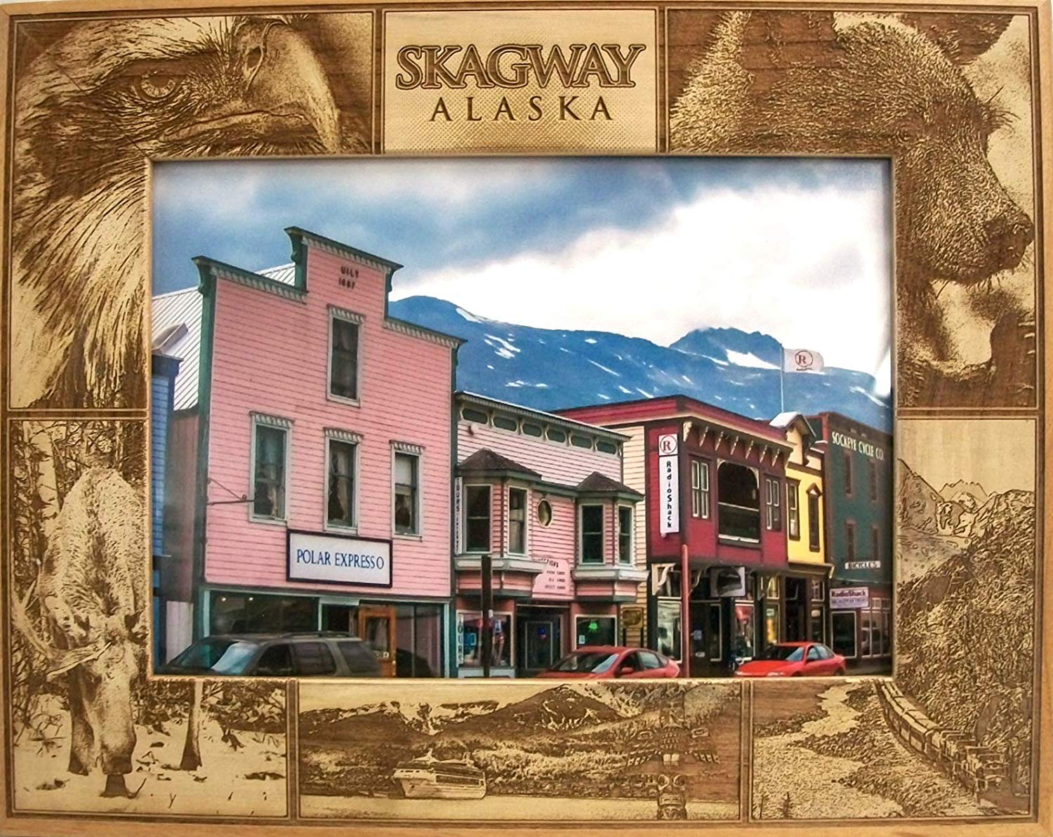 Skagway Alaska Montage Laser Engraved Wood Picture Frame (5 x 7
