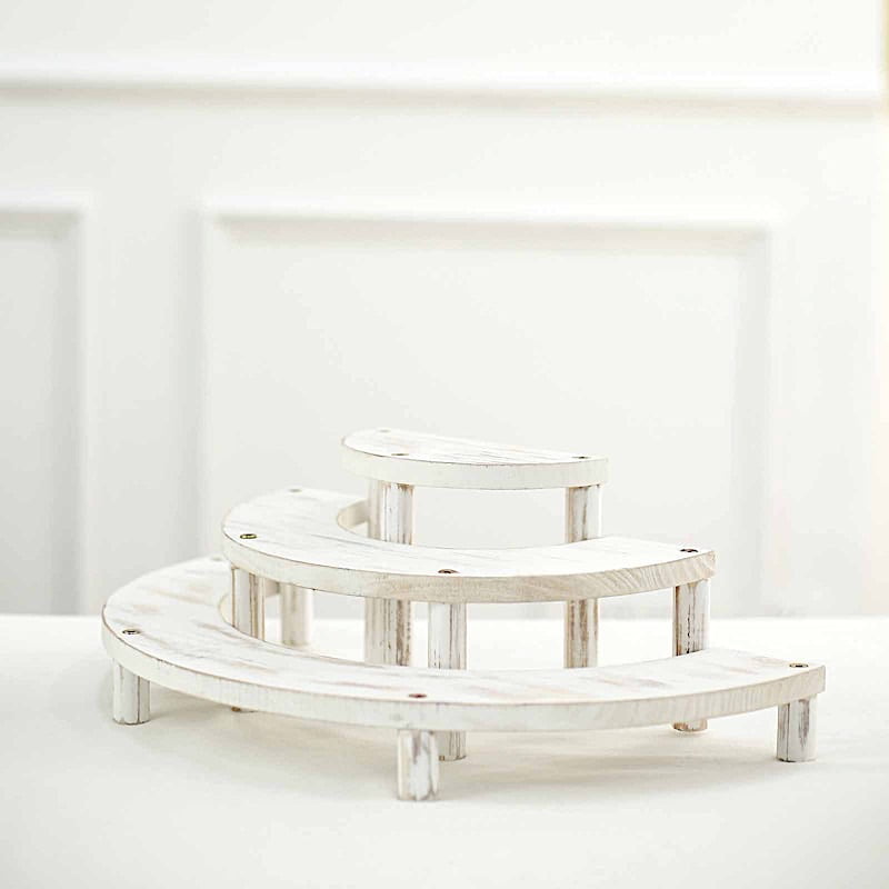 BalsaCircle 3 Whitewashed 3 Tier Wooden Cupcake Stands Semicircle Dessert Pedestals Party Events ...