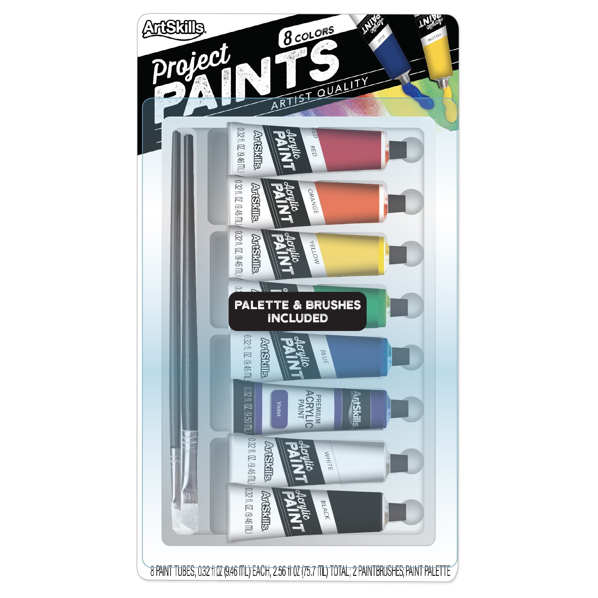 ArtSkills Artist Acrylic Paint Set, 8 Colors, Palette and 2 Brushes