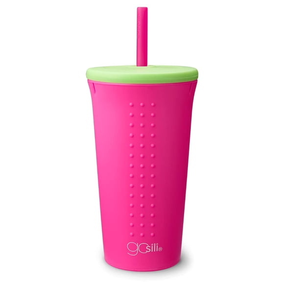 GoSili Silicone Straw Cup with Lid - Hot Pink, 16oz