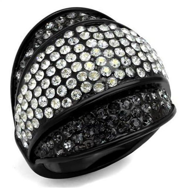 Women IP Black Stainless Steel Ring with Top Grade Crystal in Multi Color - Size 9