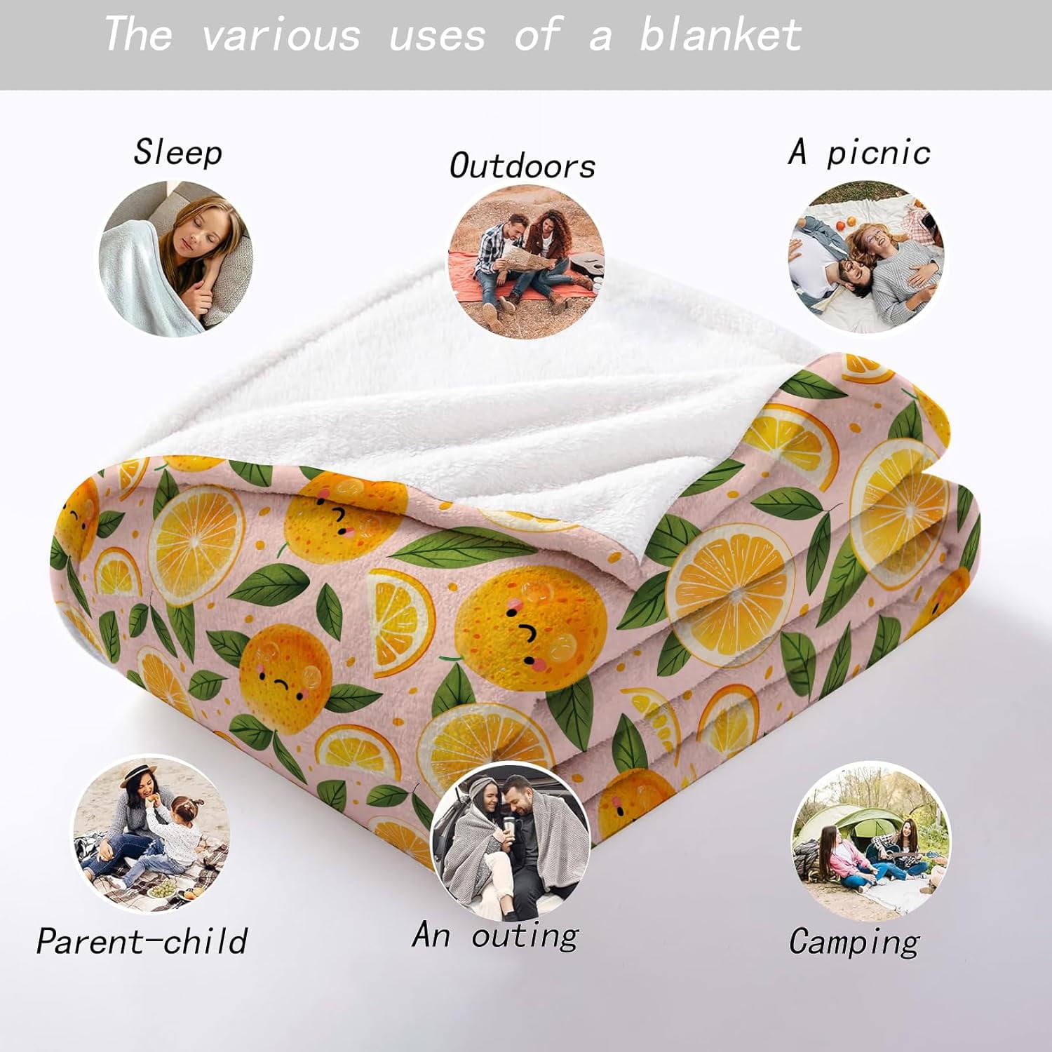 Cute Orange Throw Blanket - 60x80in,Ultra Soft, Cozy Lightweight Flannel,Smiling Oranges and Citrus Blankets - Gifts for Kids & Fruit Lovers,for Couch Office Travel,Home Living Room Decor