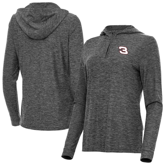 Women's-Antigua  Heather Black NASCAR Daybreak Quarter-Zip Pullover Hoodie