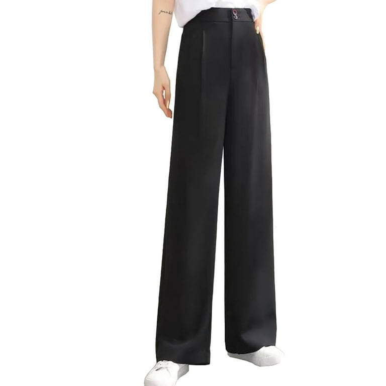 Woman's Casual Full-Length Loose Pants - Solid Stretchy High Waist Trousers  Long Straight Wide Leg Pants with Pockets (Black,XS) : : Home