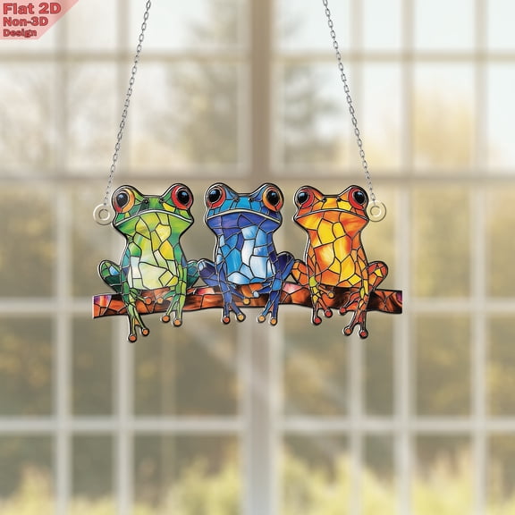 Colorful Frogs Acrylic Window Hanging, Stained Glass Style, Unique Home and Office Decoration, Nature-Inspired Gift, Eco-Friendly, Vintage Art Piece for All Spaces
