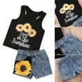 thumbnail image 4 of Lovebay Kids Girls Sunflowers Vest Tops T shirt + Denim Shorts Summer Outfits Set, 4 of 10