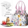 thumbnail image 4 of Pioneer Flower Floral Print Pattern Drawstring Lunch Bag Women - Drawstring Lunch Bag Insulated for Work Office - Stain-Resistant Large Lunchbags for Women with Multi-Pockets, 4 of 6