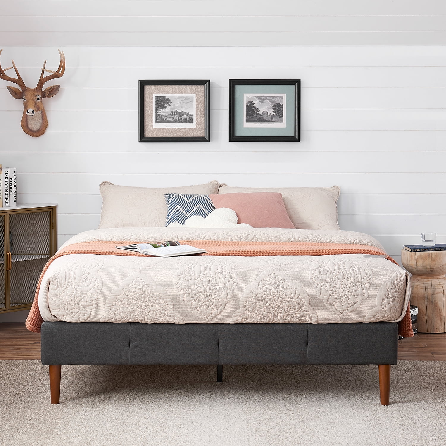 VECELO Upholstered Platform Bed Frame Mattress Foundation, Gary, King