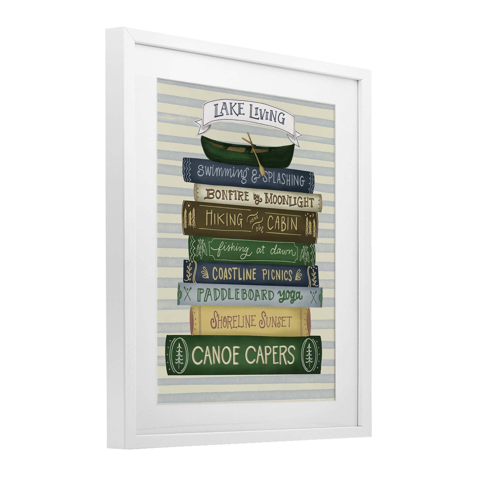 Stupell Industries Lake Living Books White Framed Print Under Glass, design by Giao Williams