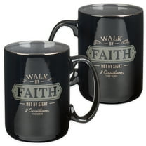 Christian Art Gifts Large Ceramic Bible Verse Coffee & Tea Mug for Men: Walk by Faith - 2 Corinthians 5:7 Inspirational Scripture, Non-toxic & Lead-free Novelty Drinkware, Black/Gray w/Silver, 14 oz.