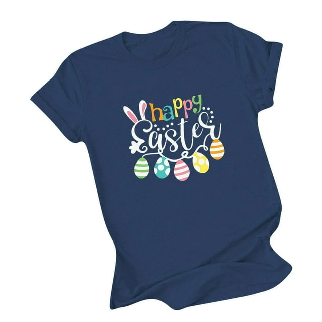 MesaSe T-Shirt Joyeuses Pâques pour Femmes Col Rond Manches Courtes Coupe Ample Décontractée Imprimé Bunny