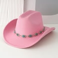 thumbnail image 2 of HNMKIU Western Cowboy Hat for Men and Women - Turquoise Bohemian Wide Brim Design Party Hat with Chain - Fashionable Unisex Accessory,Pink, 2 of 3