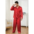 thumbnail image 4 of Vulcanodon Mens Silk Pajamas Set, Long Sleeve Satin Pajamas for Men Sleepwear Button Down Pjs Set Two-piece?Red, XX-Large?, 4 of 6