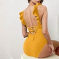 thumbnail image 6 of PNTUTB Fashion Women's Solid Color Ruffled Backless Tie Back One Piece Swimsuit with Built-in Padded Cups, 6 of 6