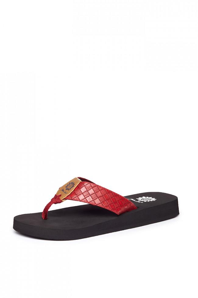 yellow box red flip flops